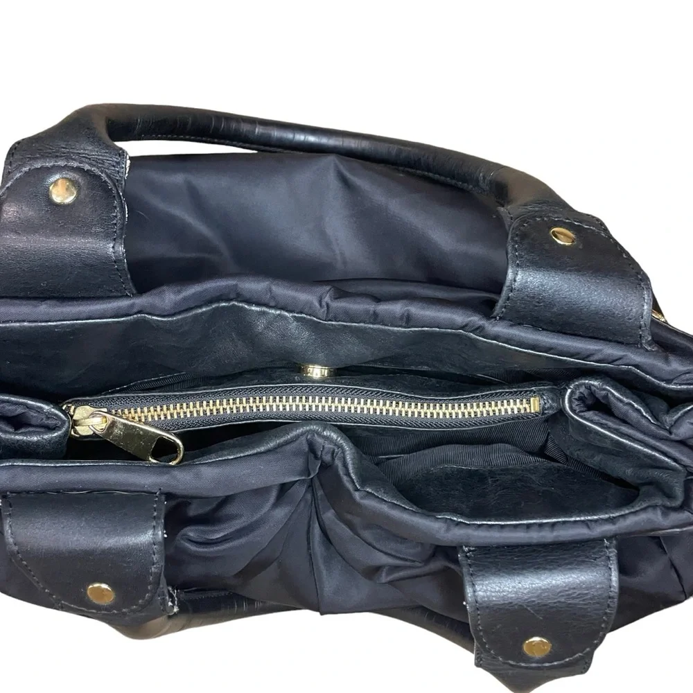 Per Se By Carlisle Black Nylon Leather Purse With Gold Accents Shoulder Bag - Picture 8 of 15